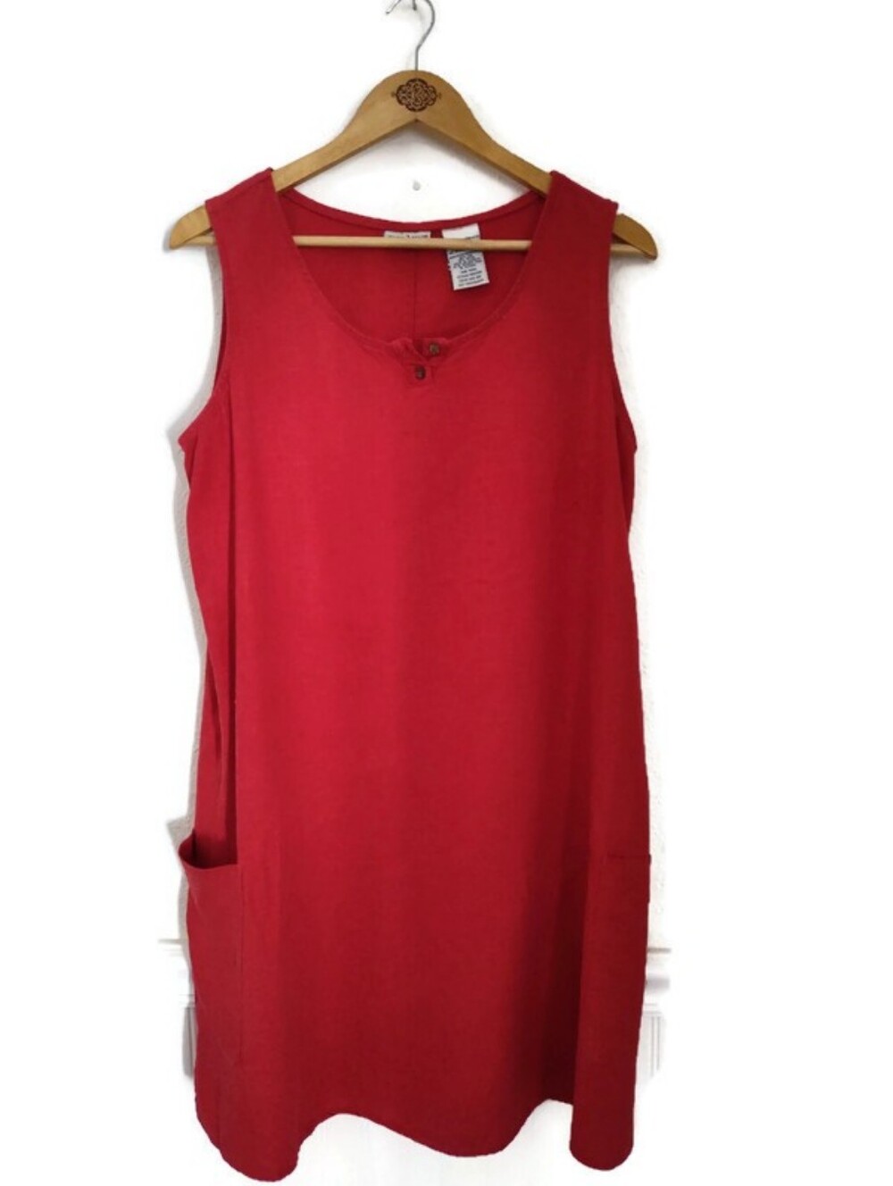 Women's Red Linen Blend Comfortable Shift Dress Size XL See Measurements